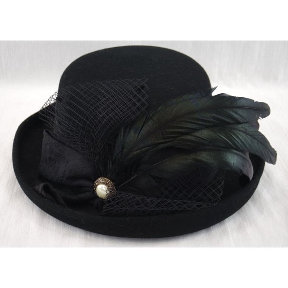 VTG Deborah Rhodes Mocha Feathered Sunday Hat | Black - Picture 2 of 7
